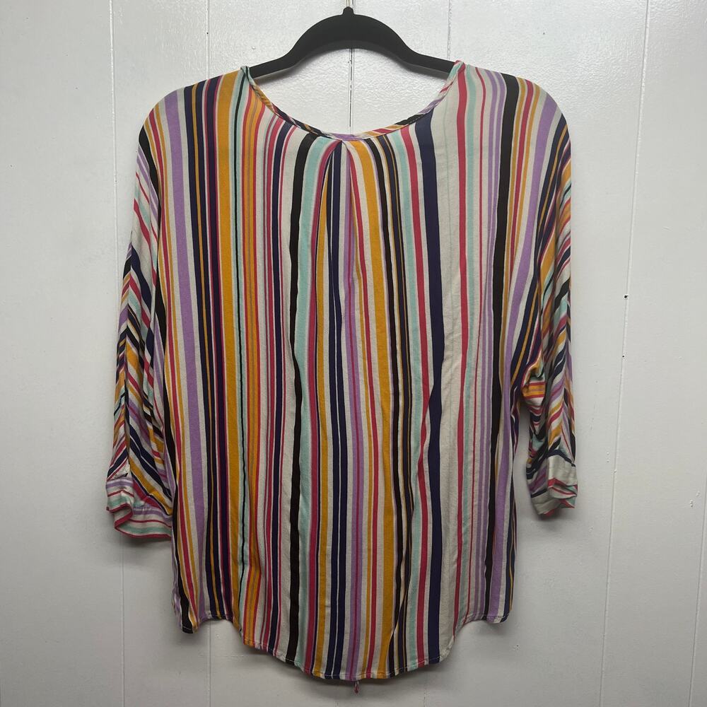 Blue Pepper Multicolor Striped 3/4 Sleeve V-Neck Womens Top Size Small Tie Front - Picture 6 of 11